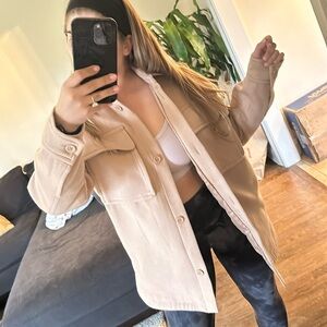 Tan button down Shacket with pockets
